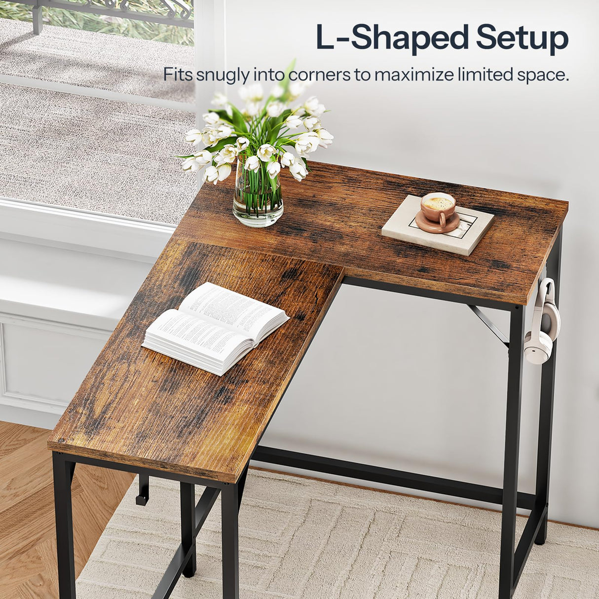 HOOBRO 63" Long Narrow Bar Table, Rectangular or L-Shaped Assembly Counter Height Bar Table, Vintage Industrial Style, for Living Room, Kitchen, Dining Room, Rustic Brown and Black BF69BT01 HOOBRO