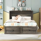 AMERLIFE Full Murphy Bed with Storage & Charging Station, Farmhouse Murphy Cabinet with Foldable Panel, Noisy Free, for Guest Bedroom, Living Room, Office, Rustic Gray AMERLIFE