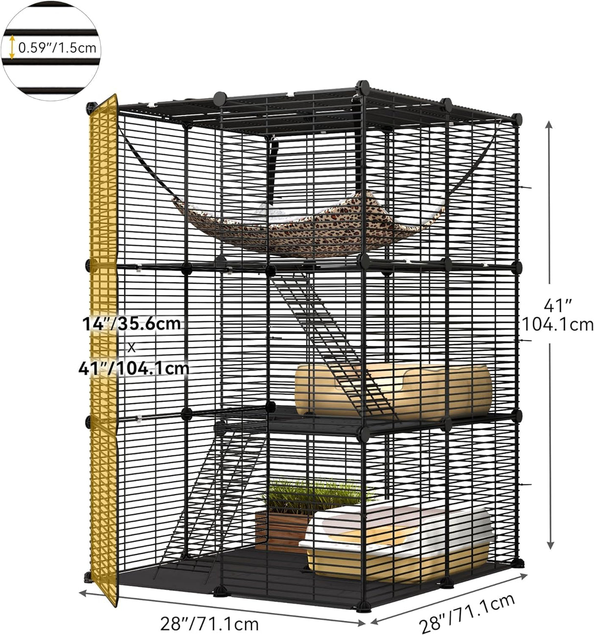 YITAHOME Cat Cage Indoor Cat Enclosures DIY Cat Playpen Metal Kennel with Extra Large Hammock for 1-2 Cats, Ferret, Chinchilla, Rabbit, Small Animals YITAHOME