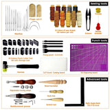 Daily Treasures 73pcs Leather Craft Kits with Portable Handbag, Leather Working Kit with 18 Punch Tool,Tracing Wheel,7 in 1 Groover,Awl,Waxed Thread,Needles,Tools for DIY Polishing Sewing Cutting Daily Treasures