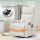 cinkehome Swivel Rocker Recliner, Glider Rocking Recliner Chair for Nursery, Manual Reclining Chair with Heated Massage, Small Spaces, Living Room, Off-White Chenille cinkehome