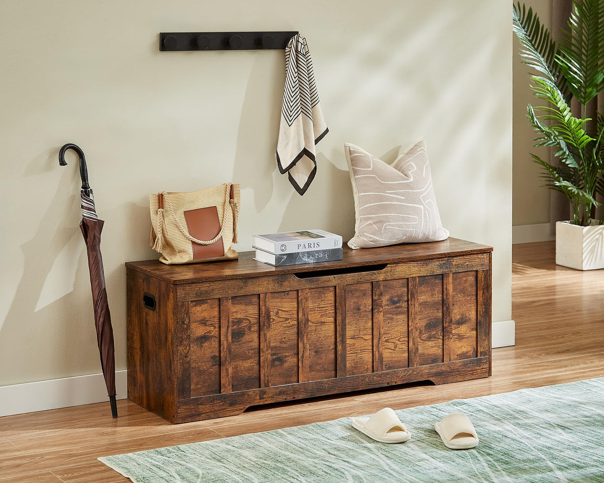 VANKILEY 51.2"Storage chest extra large,storage bench with 2 safety hinges,Shoe Bench,51.2*15.7*19.1inches,wooden trunk for bedroom,livingroom,entryway,Supports 220 lb,Easy Assembly(Rustic brown) VANKILEY