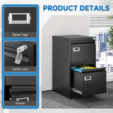 BYNSOE 2 Drawer File Cabinet with Lock Metal Vertical Filing Storage Cabinet Office Home Steel Vertical File Cabinets for A4 Legal/Letter Size Narrow File Cabinet Locked,Assembly Required BYNSOE