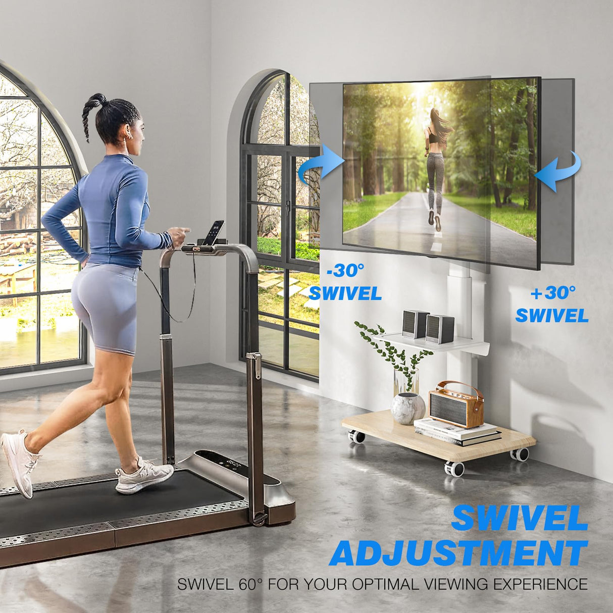 Rfiver Sleek Rolling TV Stand with Power Outlet for Home Decor, Height Adjustable Portable TV Stand on Wheels for 32-70 Inch TVs, Strong Tall Mobile TV Cart with Mount Up to 88 lbs, White Rfiver