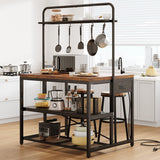 Jocoevol Kitchen Island with Storage, Bakers Rack with Power Outlet, Island Table for Kitchen, Bakers Rack with Storage, Large Kitchen Island Table, Coffee Bar Table with Shelf,5 Racks, Rustic Brown Jocoevol