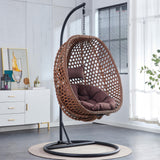 CRIPNAS Egg Swing Chair Outdoor with Stand, Hanging Egg Rattan Basket Chair with Cushion and Pillow, Lounge Chair, Foldable Basket and Metal Stand for Porch, Patio, Bedroom, Balcony,Yard (Brown) CRIPNAS