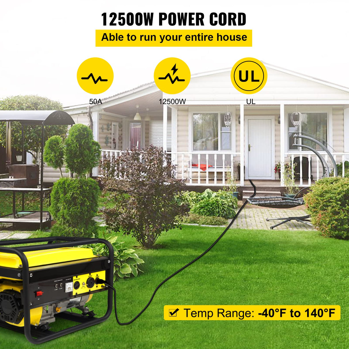 VEVOR 15 FT 50 Amp Generator Extension Cord 4 Wire 6 Gauge STW 6/3+8/1, 125V 250V Generator Power Cord N14-50P & SS2-50R with Portable Handle VEVOR