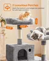 FEANDREA Cat Tree, Cat Tower for Indoor Cats, 56.3-Inch Cat Condo with Scratching Posts, Hammock, Plush Perch, Light Gray UPCT15W Feandrea