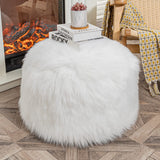 Fur Pouf Ottoman Unstuffed Floor Pouf White Ottoman Foot Rest NO Filler 20x20x12 Inches Round Poof Seat Floor Bean Bag Chair Foldable Floor Chair Storage for Living Room Bedroom White Cover ONLY Asuprui