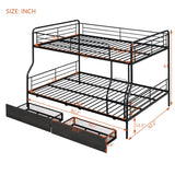 DNYN Full Over Queen Bunk Bed with Storage Drawers for Kids/Adults,Convertible Metal Bedframe w/Ladder & Safety Guardrails,No Box Spring Needed,Perfect for Dorm,Bedroom,Guest Room, Black DNYN