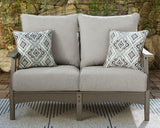 Signature Design by Ashley Outdoor Visola Patio HDPE Loveseat with Nuvella Throw Pillows, Gray Signature Design by Ashley