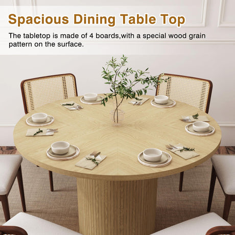 47 Inch Round Dining Table, Farmhouse Fluted Dining Kitchen Table, Modern Wood Small Circle Dining Table for Kitchen Living Room, Natural PHOYAL