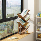 SHEEPAM 5 Tier Tree Book Shelf, Small Desktop Bookshelf with Storage Organizer, Wood Bookcase, Desk Display Bookshelves, Floor Standing Organizer Bookcases for Living Room,Bedroom,Office-Brown SHEEPAM