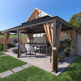 Greesum 12'x20' Hardtop Metal Gazebo, Outdoor Galvanized Steel Double Roof Canopy, Aluminum Frame Permanent Pavilion with Netting and Curtains for Backyard, Patio, Deck, Parties Greesum