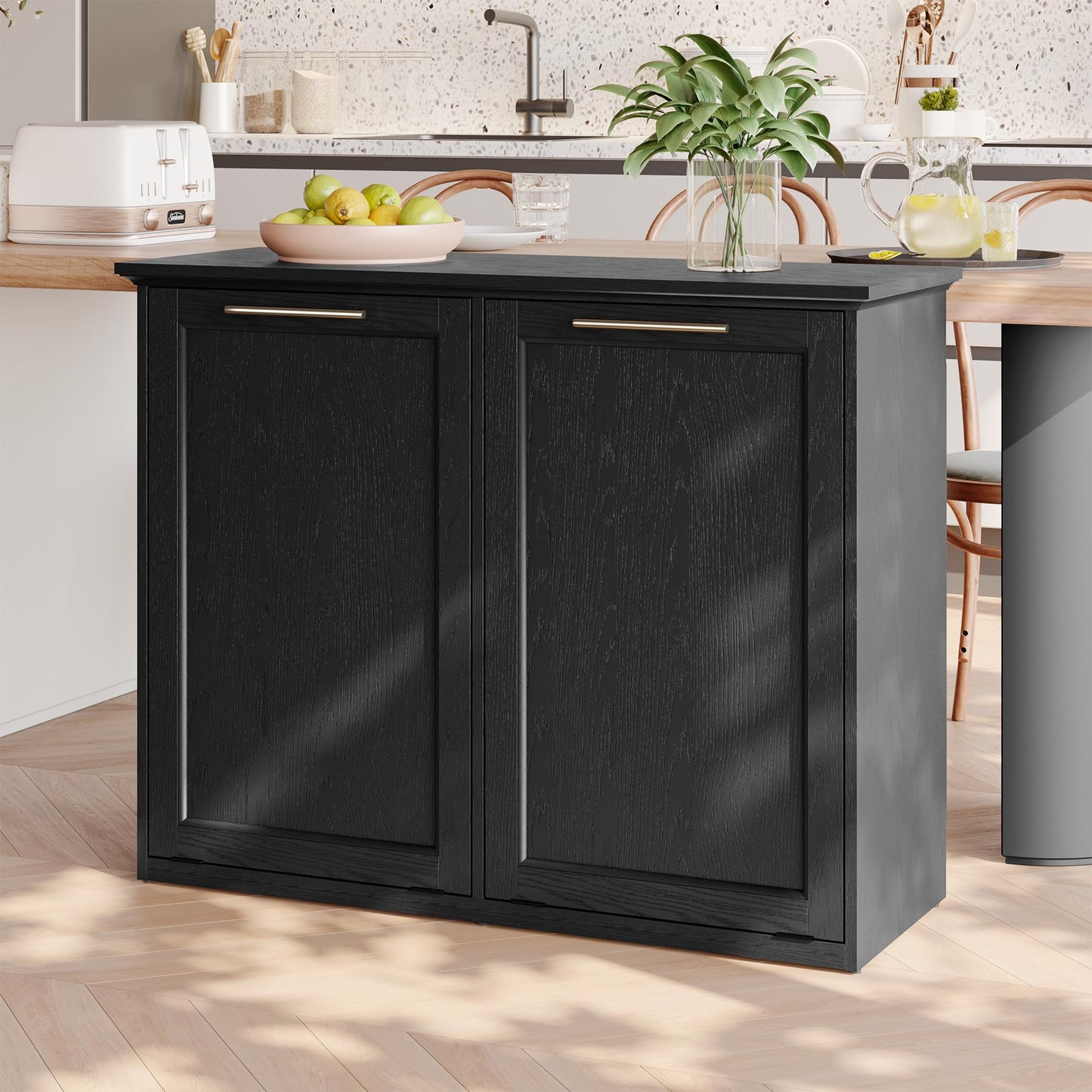 XM-ICE Tilt Out Trash Cabinet with Quick Installation and Deodorising Function, Wooden Trash Kichen Cabinet Holds Up to 2x13 Gallons Bins, Freestanding Trash Cabinet, Black - WoodArtSupply