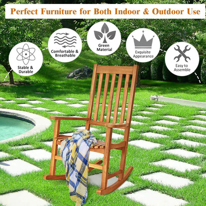 Giantex Rocking Chair Acacia Wood Frame Outdoor& Indoor for Garden, Lawn, Balcony, Backyard and Patio Porch Rocker (1, Natural) - WoodArtSupply