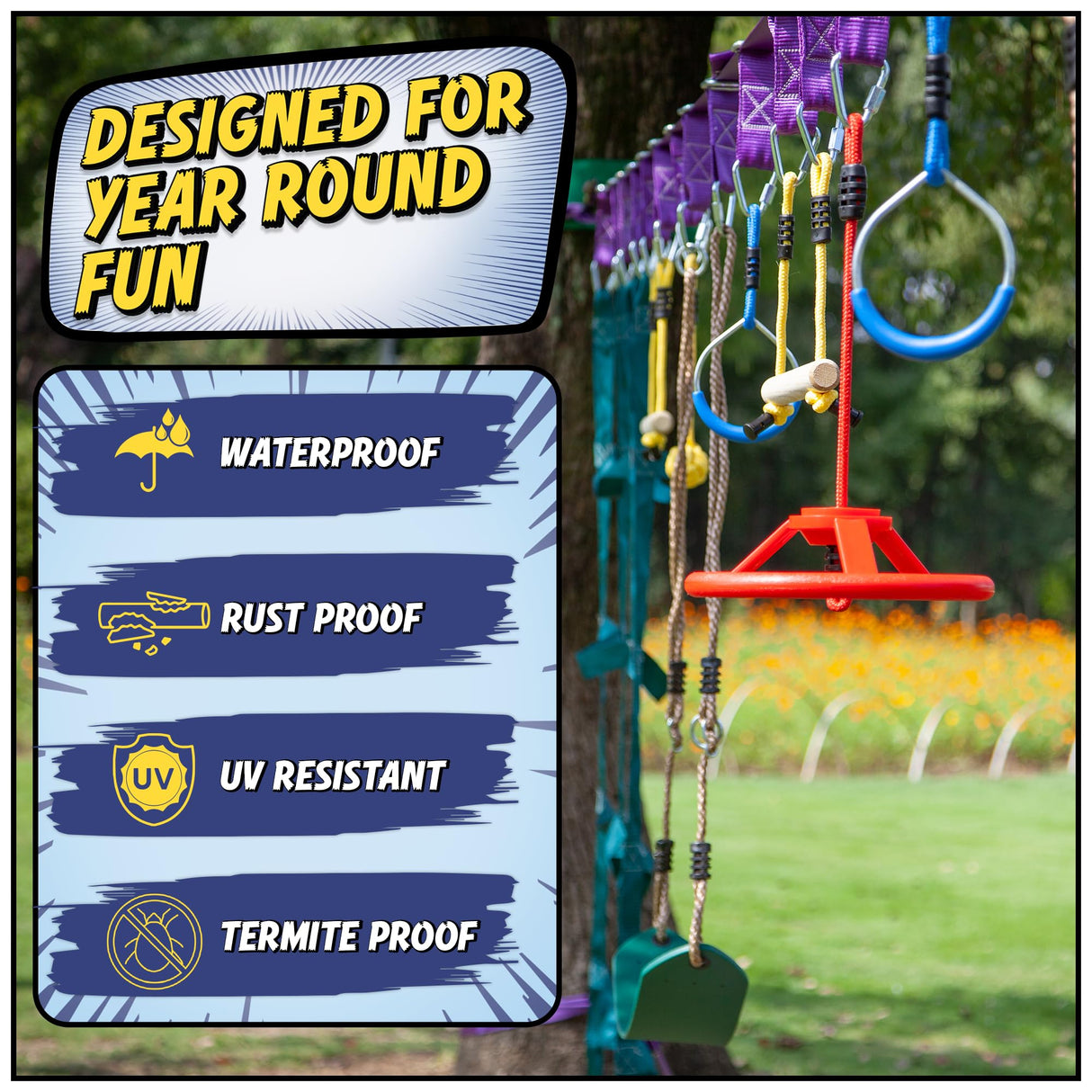 Ninja Warrior Obstacle Course for Kids Workout Equipment, 2 x 55ft Slacklines with 10 Weatherproof & Durable Ninja Kids Toys - Ninja Course for Kids Outside , Kids Obstacle Course Backyard Trailblaze