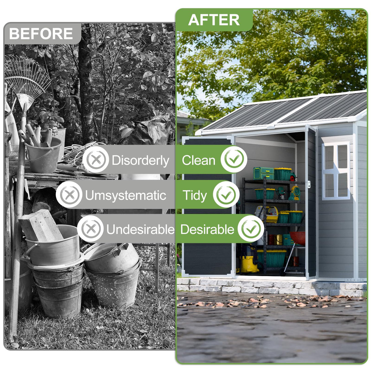 SELLERWE 8x6 FT Resin Shed, Waterproof Outdoor Storage Shed w/Floor, 2 Windows, Double Doors & Vents, Tool Shed for Patio Garden, Lawn, Backyard, Grey SELLERWE