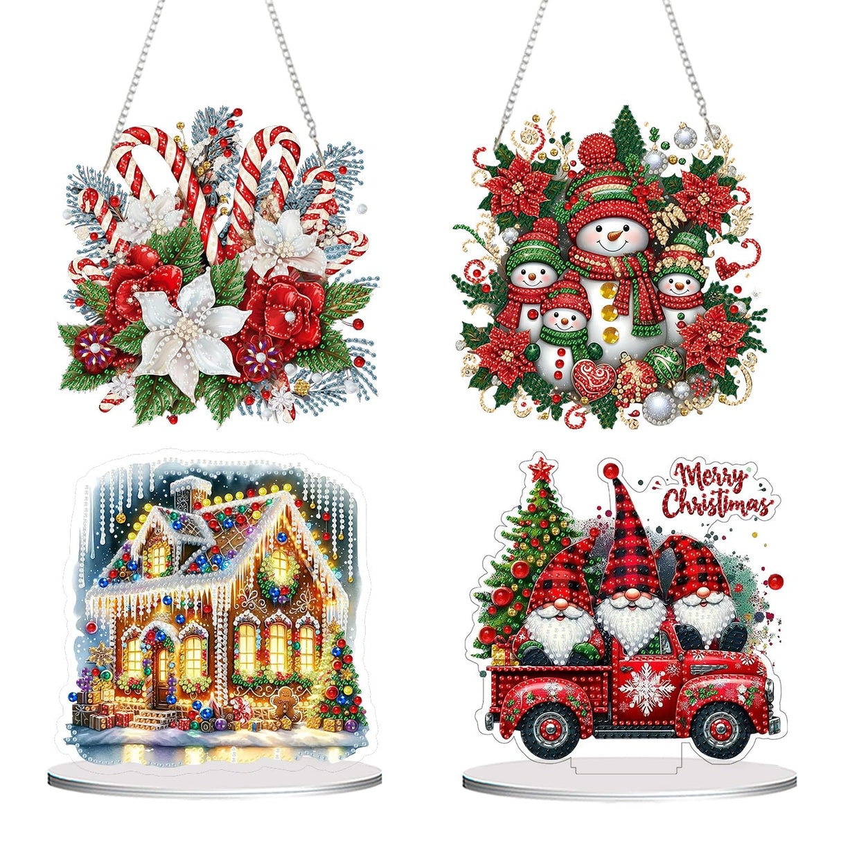 Diamond Art Hanging and Tabletop Kits for Adults Kids, 4 Pack DIY Christmas Diamond Art Suncatchers, 5D Special Shape Diamond Painting Pendant Window Ornament Gifts for Home Garden Door Wall Decor﻿ Fairyland JinWenn