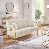 Yaheetech 56.5" W Modern Sofa Small Sofa Luxurious Velvet Fabric Couch with Gold-Tone Metal Arms and Legs for Living Room, Home Office, Studio Beige Yaheetech