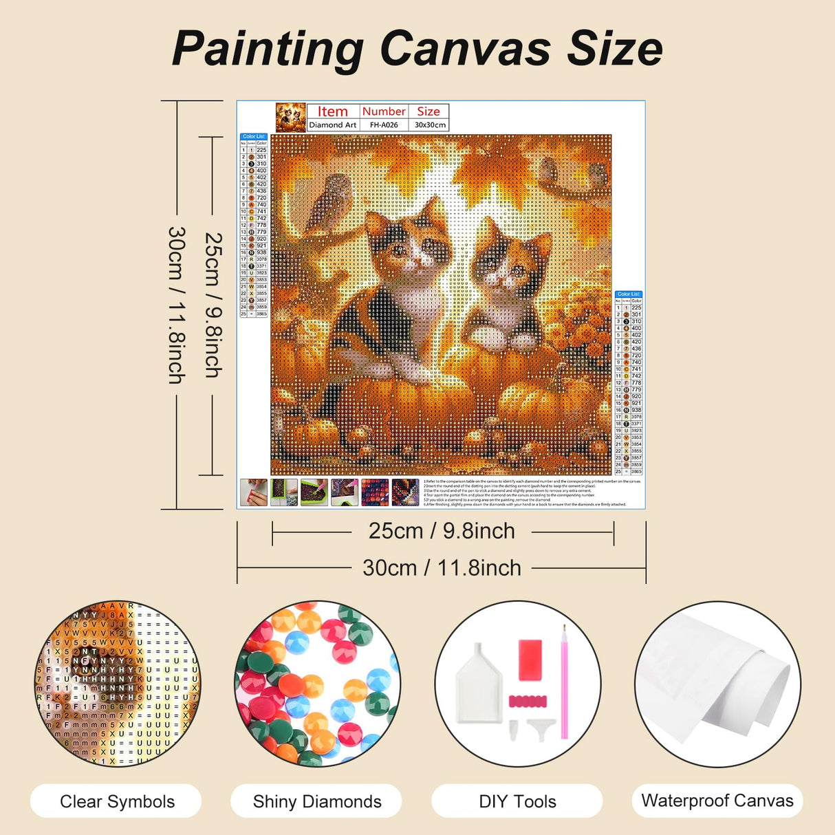 FHBUBPUP 5D Cat Diamond Painting Kits for Adults, Fall Kitten Diamond Art Kits for Beginners, DIY Full Drill Round Diamond Dot Gem Art, Craft Gift Suitable for Home Wall Decoration 12×12Inch FHBUBPUP