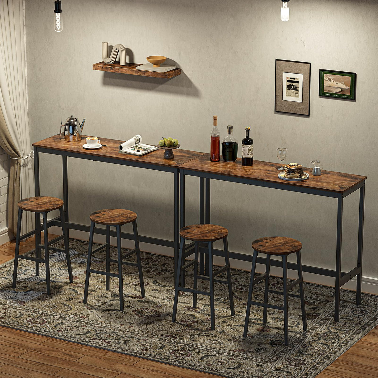 MAHANCRIS Bar Stools, Set of 2 Round Bar Chairs with Footrest, 24.4 Inch Kitchen Breakfast Bar Stools, Industrial Bar Stools, Easy Assembly, for MAHANCRIS