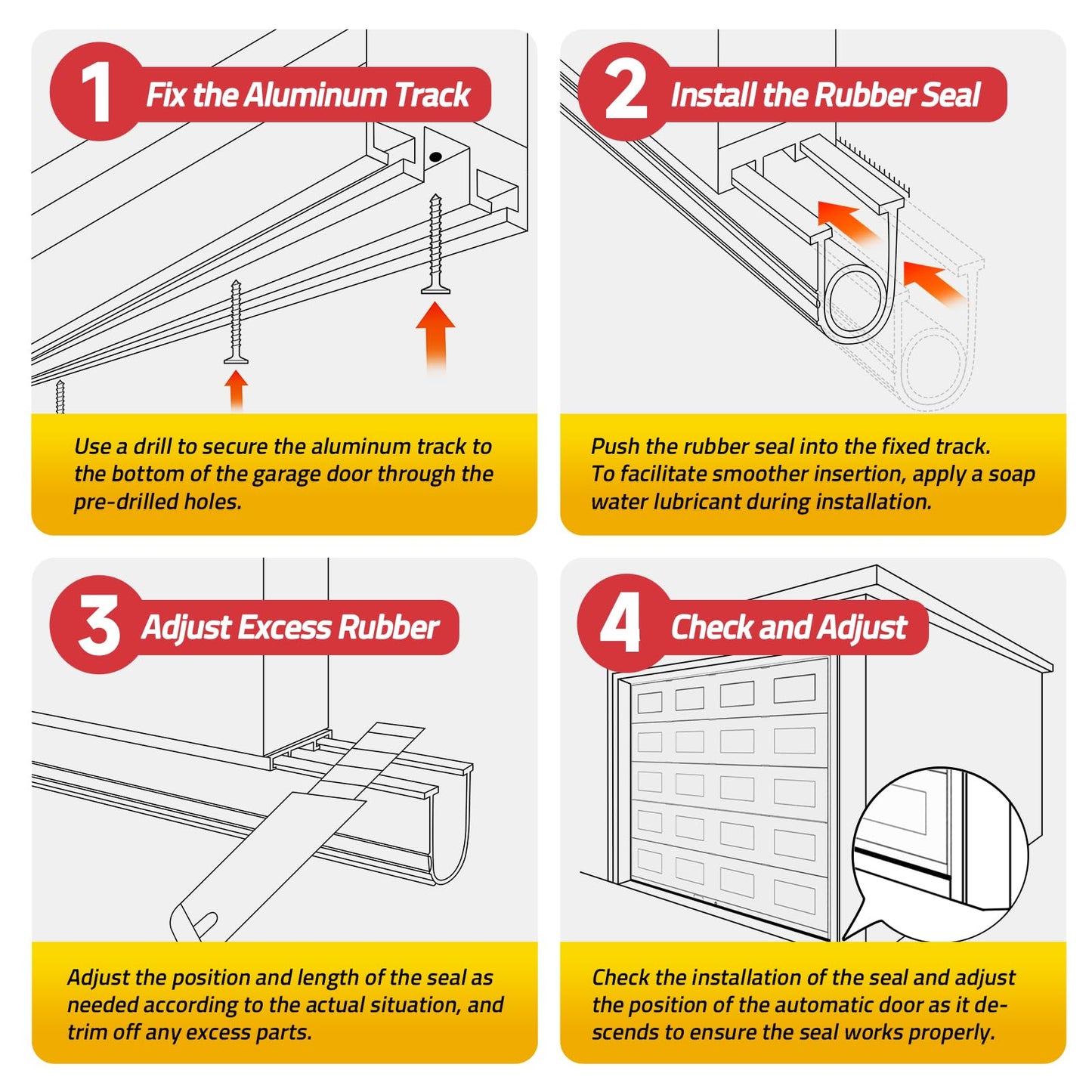 Jin&Bao Garage Door Bottom Seal with Pre-drilled Aluminum Track Retainer Base Kit, Heavy Duty U+O Ring Combination Garage Door Weather Stripping Kit (10FT) - WoodArtSupply