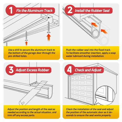 Jin&Bao Garage Door Bottom Seal with Pre-drilled Aluminum Track Retainer Base Kit, Heavy Duty U+O Ring Combination Garage Door Weather Stripping Kit (10FT) - WoodArtSupply