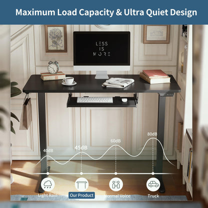 BANTI 55" x 24" Height Adjustable Electric Standing Desk with Keyboard Tray, Sit Stand up Desk with Splice Board, Black Frame/Black Top - WoodArtSupply