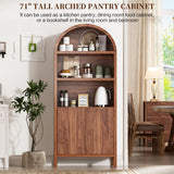 Ieejdn 71" Tall Arched Kitchen Pantry,Modern Fluted Wood Storage Cabinet with Doors,Adjustable Shelves,Organizer, Versatile Cupboard for Kitchen,Living Room,Dining Room,Bathroom,Walnut