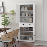 RASOO Kitchen Pantry Cabinet 72" Freestanding Pantry Storage Cabinet with Drawer and Adjustable Shelves Cupboard Buffet Cabinet,Bathroom or Hallway, White (Grid) RASOO