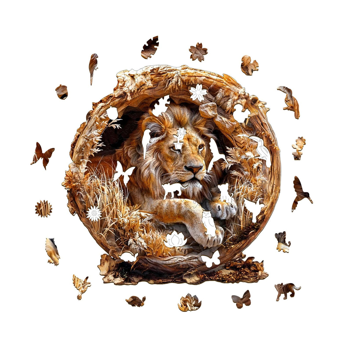 KAAYEE Wooden Puzzles for Adults, 3D Vision Effect Lion King Wooden Jigsaw Puzzles 200 PCS Unique Shape Advanced Wood Puzzle Adult, 3D Effect Flat Puzzle Birthday Gifts Family Game (M-11.4 * 11.4in) KAAYEE