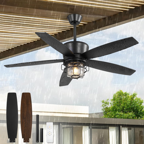 Fanbulous 52" Outdoor Ceiling Fans with Lights and Remote Control,IP65 Wet Rated Waterproof Ceiling Fan with 6-Speed DC Motor, Farmhouse Gazebo Fan for Porch Patios Pavilion Fanbulous