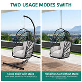YITAHOME Hanging Egg Chair with Stand, Rattan Wicker Swing Egg Chair with Resistant Cushion, 350lbs Capacity, Foldable Hanging Rattan Basket Chair for Porch, Garden, Bedroom, Balcony, Grey YITAHOME