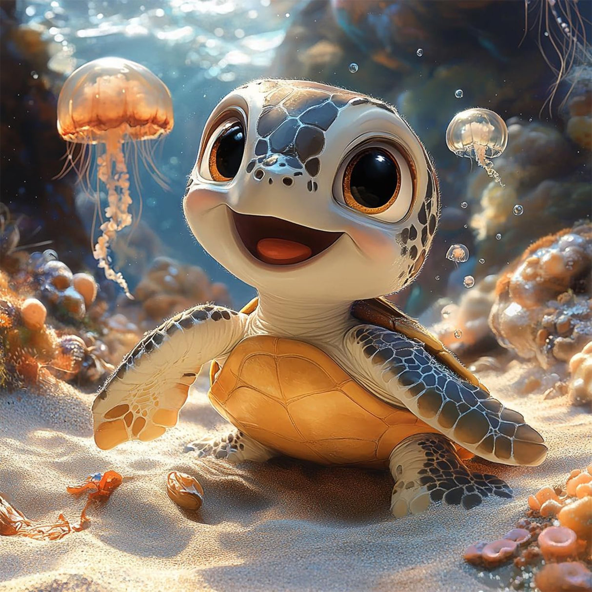 NWQZBYHT Sea Turtle Diamond Art Kits for Adults,Jellyfish 5D Diamond Painting Kits for Beginner,DIY Round Full Drill Diamond Dots,Gem Painting Kit for Adults Crafts Home Wall Decor 13.78x13.78 Inch NWQZBYHT