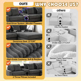 MAKIAAP 114" Corduroy Sectional Modular Couch with Bluetooth Speakers, L Shaped Couches Comfy Deep Sofa with Console, USB Charger, Cup Holders, Storage, Ottoman for Living Room (Gray, 114in) MAKIAAP