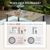HERA'S HOUSE Outdoor Dining Table for 6, 6-Person Wood-like Metal Steel Slat Rectangle Table with Adjustable Umbrella Hole for Patio Lawn Garden Backyard HERA'S HOUSE