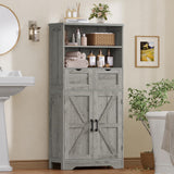 TEENFON Farmhouse Storage Cabinet with Doors & 2 Drawers, Bathroom Cabinet with Adjustable Shelf, Cupboard for Living Room, Entryway, Home Office, Gray TEENFON