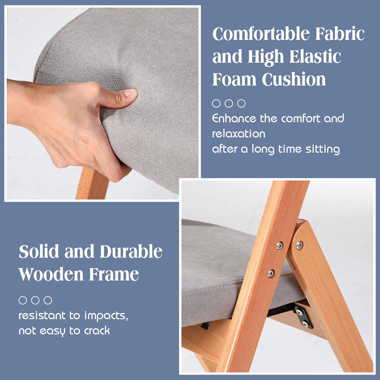 Kigley 2 Pack Folding Wooden Chairs with Padded Seats Foldable Dining Chairs Removable Cover Padded Stackable Wood Single Comfortable Chair for Home Office Wedding Party Events Indoor (Light Gray) Kigley