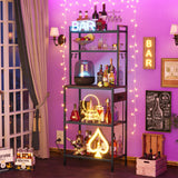 Roxibelt S1 Kitchen Bakers Rack with Power Outlet, Microwave Stand with Storage 5-Tiers, Freestanding Coffee Bar Table with 4 Hooks, Kitchen Storage Shelf 13" D x 22.9" W x 58.3" H, Rustic Brown Roxibelt