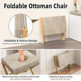 BAMBOOHOMIE Foldable Foot Stool Ottoman, Modern Foot Rest with Bamboo X Legs & Thick Foam Cushion, Folding Foot Stools Small Padded for Bedroom Living Room, Makeup Vanity Stool Chair (Natural - Brown) BAMBOOHOMIE