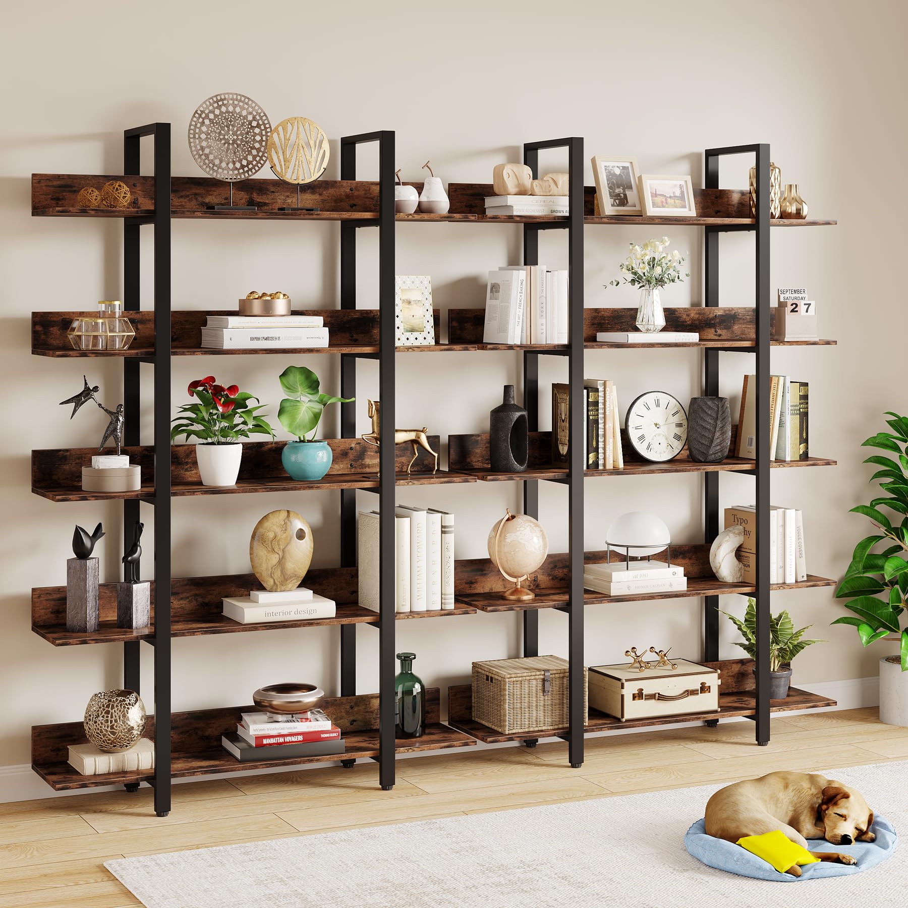 Tribesigns Rustic Brown 5-Tier Industrial Bookshelf with Back Fence - WoodArtSupply