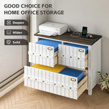 TVU Farmhouse 3 Drawer File Cabinet with Charging Station, Solid Lateral Filing Cabinet for Home Office, Office Organizer for Legal/Letter/A4/Folders File - Beside Desk Printer Stand TVU