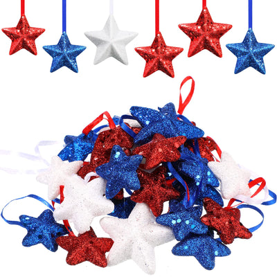 Sratte Memorial Day Star Hanging Ornaments Patriotic White Red Blue Star Shaped Ornament for 4th of July Home Indoor Outdoor Party Decor Independence Day Party Favors(36 Pcs)