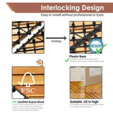 PrimeZone 54 PCS Solid Acacia Wood Interlocking Patio Deck Tiles - 12" x 12" Indoor Outdoor Waterproof Flooring Tiles for Balcony, Backyard, Garden & Poolside, All Weather Use, Natural Wood, Diagonal PrimeZone