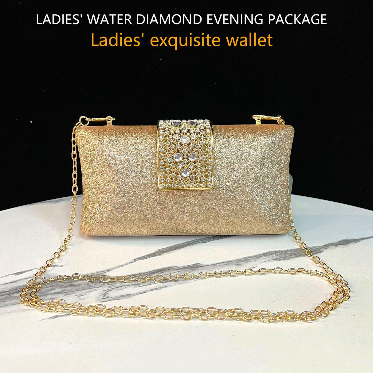 Ladies' Water Diamond Evening Handbag, Sparkling ballroom shoulder bag, fashionable wallet, wedding dress bag suitable for weddings, birthday parties, dances, cocktail parties (Champagne color) AOKMZUS