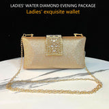 Ladies' Water Diamond Evening Handbag, Sparkling ballroom shoulder bag, fashionable wallet, wedding dress bag suitable for weddings, birthday parties, dances, cocktail parties (Champagne color) AOKMZUS