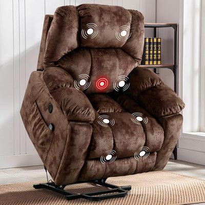 IOMOR Large Power Lift Recliner with Massage and Heat for Elderly, Electric Reclining Chair with USB Port, 2 Hidden Cup Holders, Side Pockets (1, Brown)