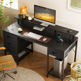 Huuger 55 inch Computer Desk with 4 Drawers, Gaming Desk with LED Lights & Power Outlets, Home Office Desk with Large Storage Space for Bedroom, Work from Home, Black Huuger