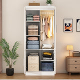 chartustriable Armoire Wardrobe Closet with Woven Doors and Mirror 75.6" Large Armoire Wardrobe Cabinet with Storage Drawers and Hanging Rail, Freestanding Closets for Bedroom chartustriable
